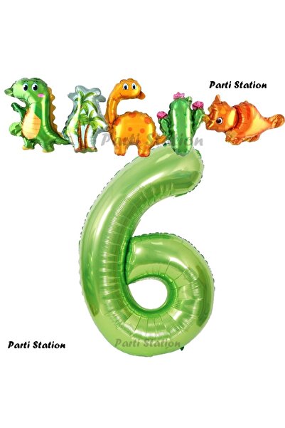 Parti Station مجموعة بالونات على شكل ديناصور باللون الأخضر لعمر 6 سنوات لحفلا...
