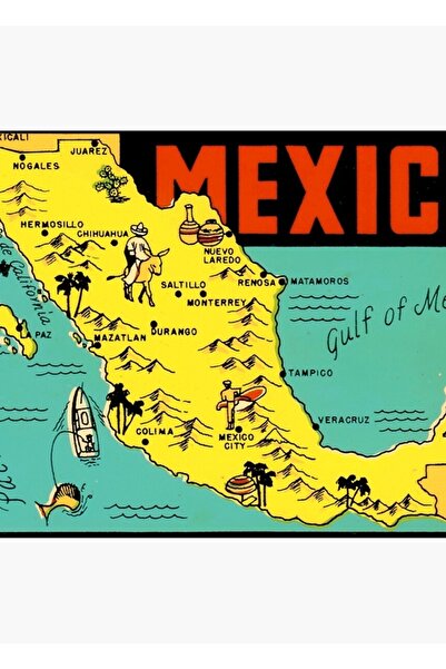 Universal Hartă grafică a Mexicului Decalcomanie de călătorie Tabel Poster di...