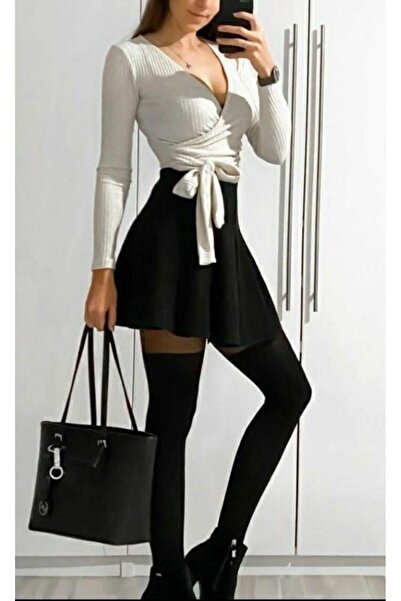 CNG MODA تنورة سوبر ميني سكوبا واسعة