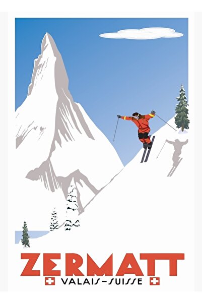 Universal Zermatt, Valais, Elveția, Poster de schi, Tablou, Poster din lemn, ...