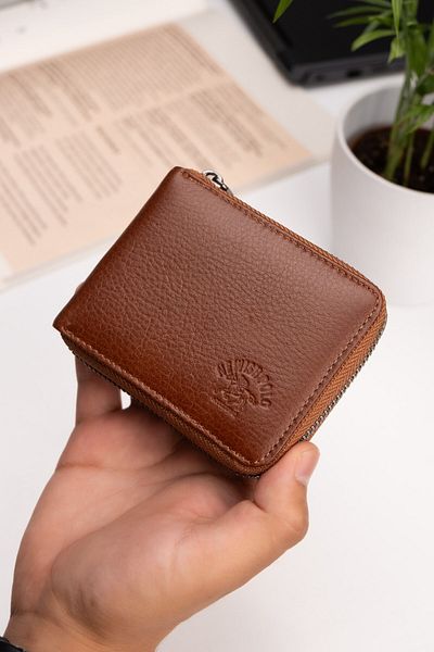 Newish Polo Мъжки портфейл, кожен портфейл с цип и отделение за пари, черен (дължина: 8,5 ширина: 11)