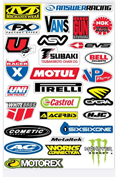 MOTOSEPETİM MOTOSİKLET KASK GRENAJ STİCKER ÇOKLU MARKA SPONSOR ETİKET SET MD:7