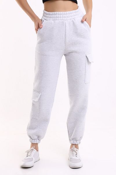 DeChival Ψηλόμεσο Φούτερ Jogger με Cargo Pocket Unisex 3 Κλωστές Ανοιχτό Γκρι