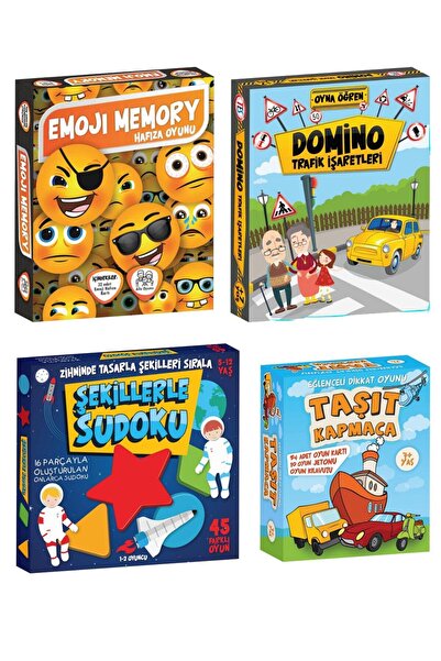Oyun ve Sanat Anasınıfı Ilkokul 4lü Zeka Oyunları Seti . Emoji Memory, Domino, Şekillerle Sudoku, Taşıt Kap.