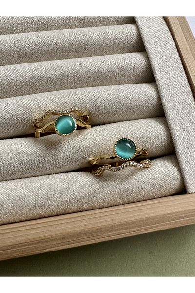 ringbox Blue Stone Gold Double Row Ring
