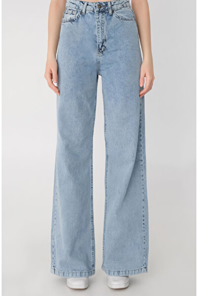 LİMABEL Mavi Yüksek Bel Likralı Palazzo Jeans Kar Yıkama Palazzo