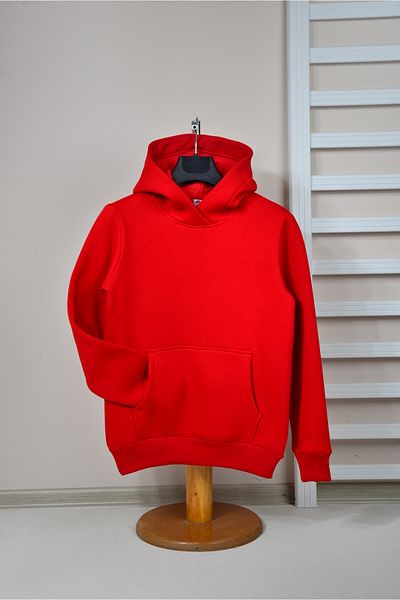 KİDSPİTİRCİK UNISEX KIDS RED HOODED 3 STRING THICK FLEECE SWEATSHIRT