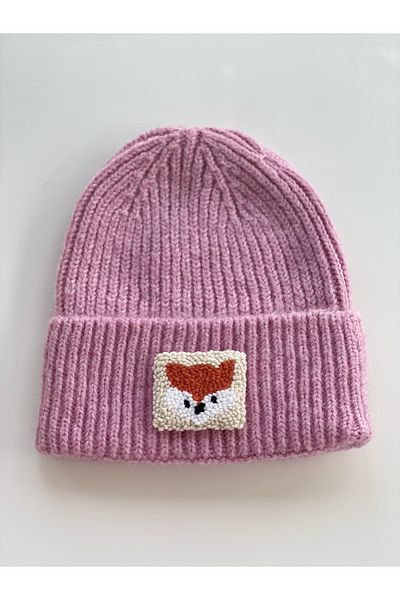 byebruketenci Pink Beret Fox Punch Print Luxury Wool Hat