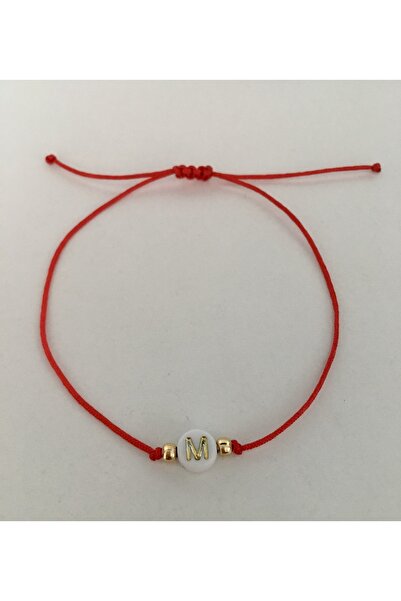 bygüneşaccessories M Harfli Boncuklu Kırmızı Ip Bileklik