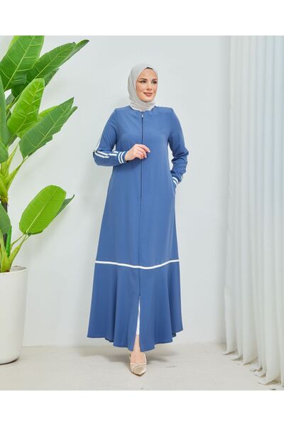 Ala Ferace Spor Biyeli Model Medine İpeği Kumaş İndigo Ferace