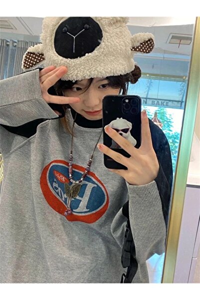 Köstebek Gri Melanj Raglan Vintage PRSS (Unisex) Uzun Kollu