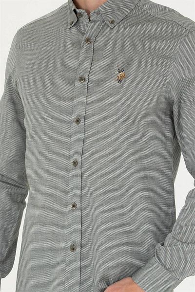 U.S. Polo Assn. Ανδρικό σκούρο πράσινο πουκάμισο μακρυμάνικο Basic
