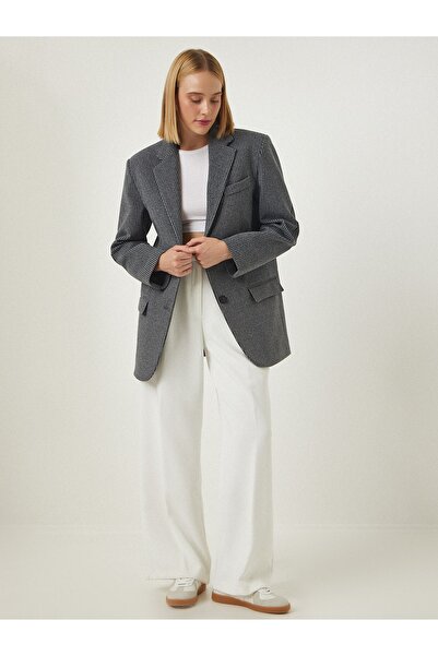 Happiness İstanbul Dámská světle šedá bunda s dvojitým límcem a límečkem FN03085