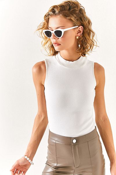 Olalook Women's Thin Ribbed Ecru Half Turtleneck Camisole Blouse BLZ-19000962