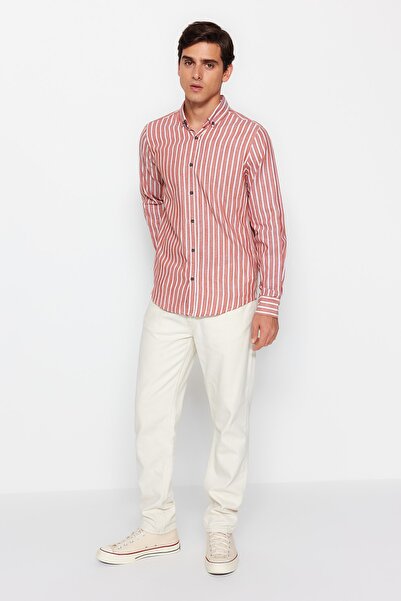 Trendyol Collection Cotton Slim Fit Striped Tile Shirt - TMNAW23GO00164