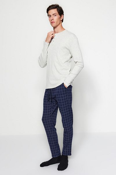 Trendyol Collection Темно-синій Regular Fit Plaid Orme Унісекс-піжама з капюшоном Esofman TMNAW24PJ00000