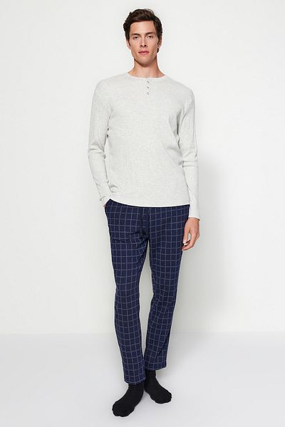 Trendyol Collection Темно-синій Regular Fit Plaid Orme Унісекс-піжама з капюшоном Esofman TMNAW24PJ00000