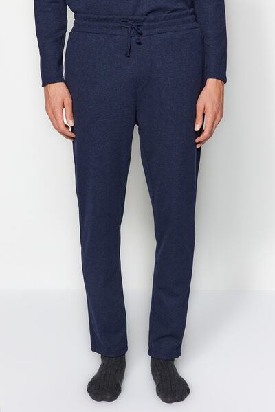 Trendyol Collection Indigo Regular Fit Waffle textúrájú kötött pizsama szett TMNAW24PT00004