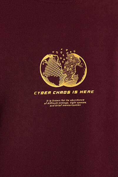 Trendyol Collection Space Print - Καφέ φούτερ με φλις, λαιμόκοψη - κανονική εφαρμογή TMNAW24SW00093