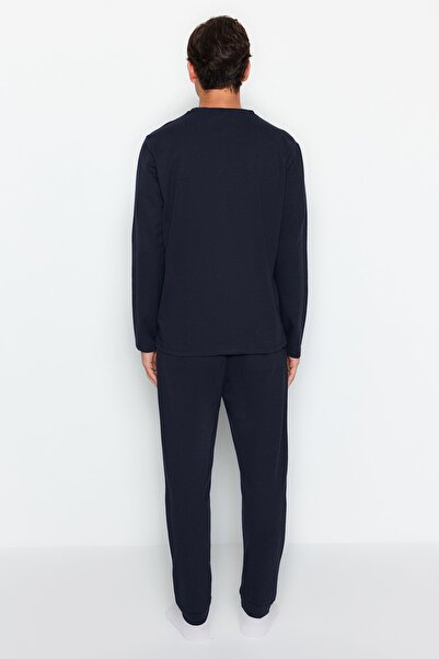 Trendyol Collection Синій Regular Cut Вишитий Стрічковий Детальний В'язаний Піжамний Комплект TMNAW24PT00030