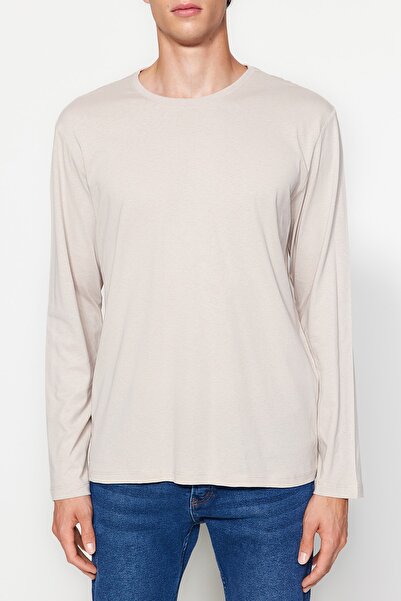 Trendyol Collection Sötétkék-bézs 100% pamut 2 csomagos hosszú ujjú normál/normál szabású alap póló TMNAW24TS00001