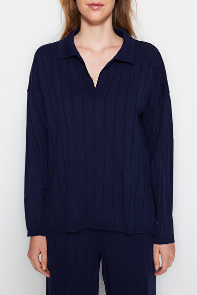 Trendyol Collection Sötétkék széles szabású - kötöttáru alsó és felső készlet TWOAW24AU00092