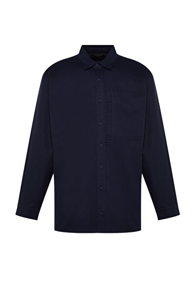 Trendyol Collection Premium Navy Blue Gabardine Comfortable Fit Shirt Jacket - 100% Cotton Tmnaw24Go00060