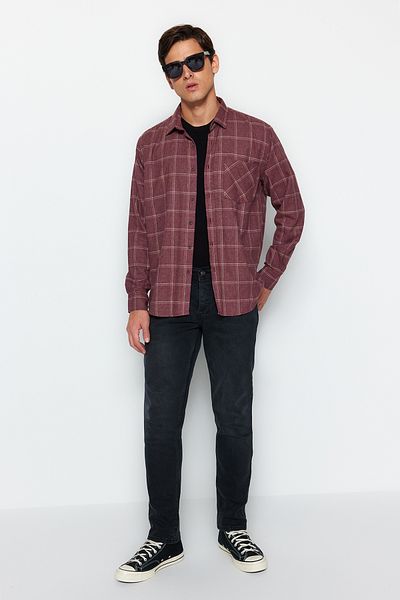 Trendyol Collection Weinrotes Holzfällerhemd in normaler Passform – eine Tasche, kariert TMNAW21GO0422