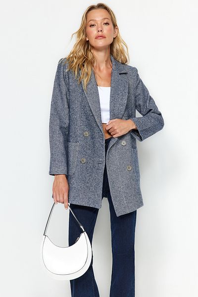 Trendyol Collection Antracit normál bélésű szőtt blézerkabát TWOAW24BC00015