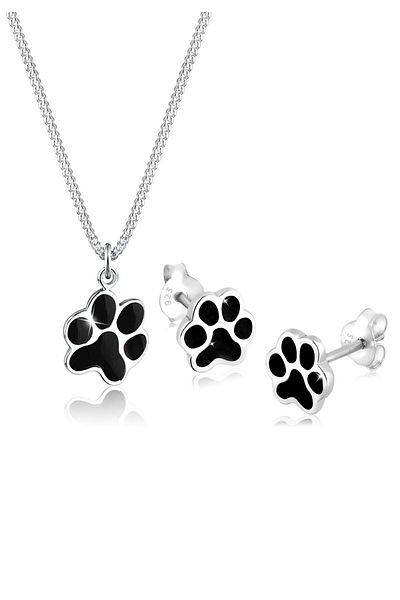 ELLI Schmuckset Pfote schwarz 925 Sterling Silber
