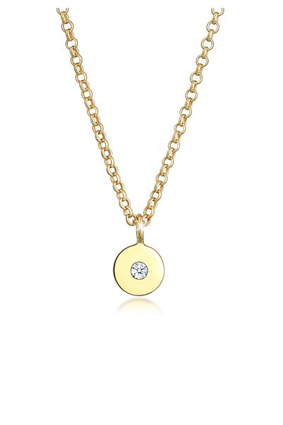 ELLI Halskette Damen Plättchen Anhänger rund elegant mit Brillant (0,015 CT.) in 375 Gelbgold
