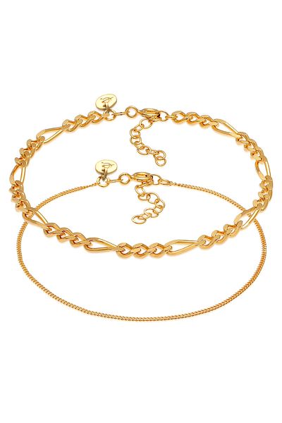 ELLI Armband Damen Panzerkette Figaro Collier Set Basic Minimal Elegant in 925 Sterling Silber