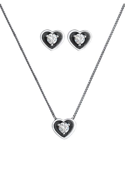 ELLI Schmuckset Herz Liebe Freundschaft Zirkonia 925 Silber