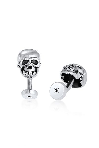 KUZZOI Manschettenknopf Totenkopf Symbol Oxidiert Massiv Cool 925 Silber