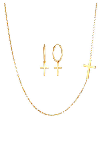 ELLI Schmuckset Kette Ohrringe Kreuz Religion Glaube 925 Silber