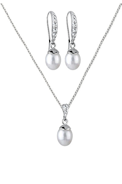 ELLI Schmuckset Elegante Perle Kristall 925 Silber