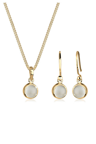 ELLI Schmuckset Kette Hänger Mondstein Edelstein Chic 925 Silber