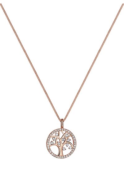 ELLI Halskette Damen Lebensbaum Anhänger schlicht mit Kristallen in 925 Sterling Silber