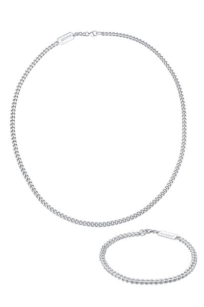 KUZZOI Schmuckset Panzerketten Armband und Kette Basic 925 Silber