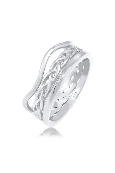 ELLI Wellen Geflochten 925 Silberring-Ring-Set – Verdreht