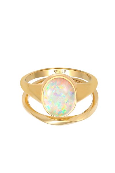 ELLI Ring Damen Precious Basic Twisted mit synthetischem Opal aus 925 Sterling Silber vergoldet