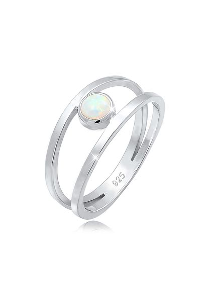ELLI Ring Bandring Zweireihig Synthetischer Opal 925 Silber