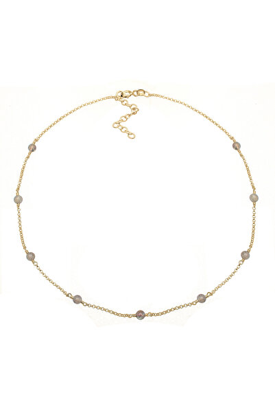 ELLI Colier pentru femei - cadru choker, lanț și bile de labradorit, argint Boho 925