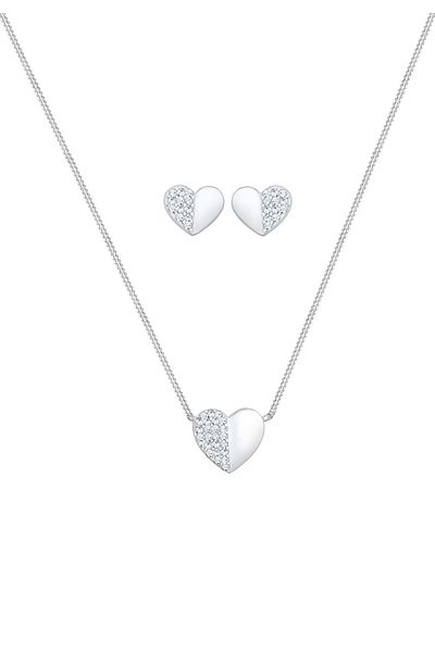 ELLI Schmuckset Herz Liebe Kristalle 925 Silber Verspielt