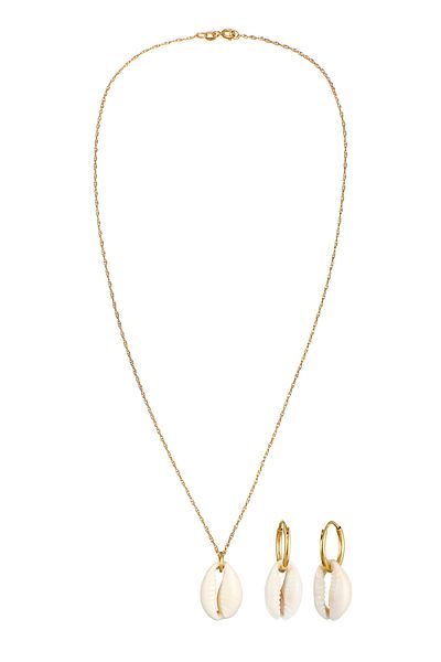 ELLI Schmuckset Kauri Muschel Kette Ohrringe 925 Gümüş