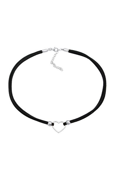 ELLI Schwarz 925 Silber Halskette - Halsband Herz Velourband