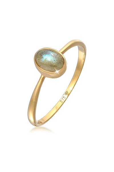 ELLI Ring Damen Verlobung Solitär mit Labradorit Edelstein in 375 Gelbgold