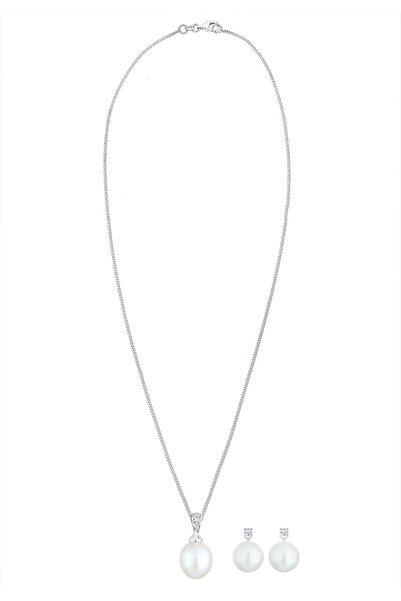 ELLI Schmuckset Süßwasserzuchtperle Diamant (0,10 ct.) 925 Silber