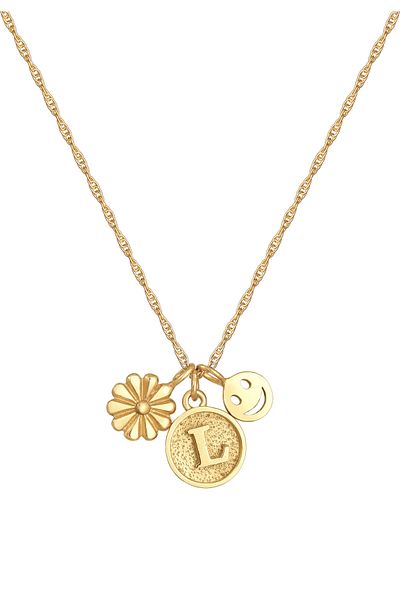 ELLI Halskette Damen Blume mit lächelndem Gesicht Scheibe Buchstabe L 925 Sterling Silber