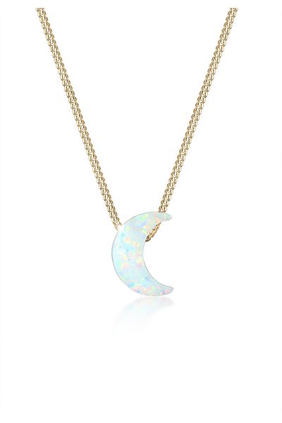 ELLI Halskette Halbmond Synthetischer Opal Panzerkette 925 Silber